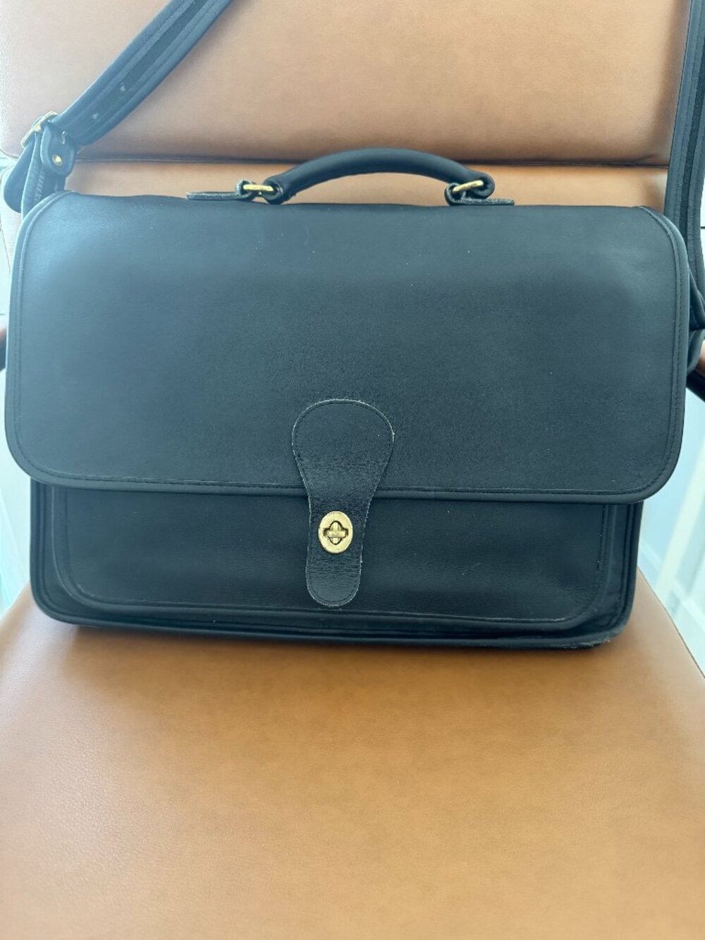 Coach Black Leather Laptop Bag with Gold Hardware